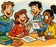 Un grupo de estudiantes prepara el caso